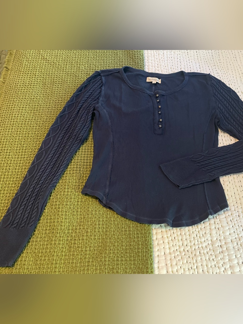 Lucky Brand NWOT Navy Thermal Henley with Cute Metal Buttons